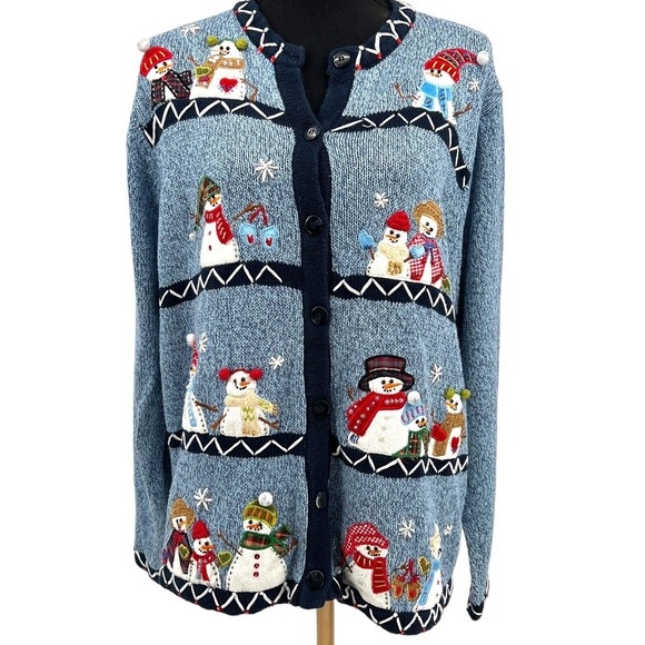White Stag Blue Knitted Embroidered Beaded Sequin Button Front Cardigan 18W - Picture 1 of 8